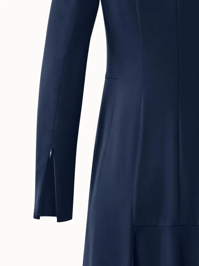 Long Silk Evening Dress With Long Sleeves Navy Women Akris Dresses