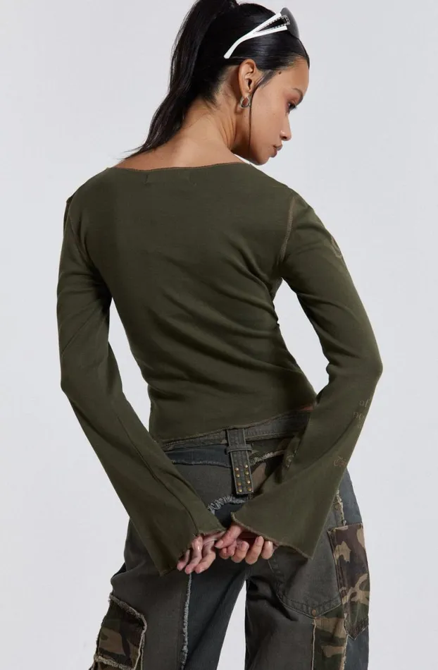 Long Sleeve Tops Women Jaded London Celeste Notch Neck Long Sleeve Top