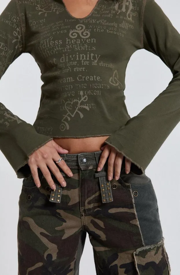 Long Sleeve Tops Women Jaded London Celeste Notch Neck Long Sleeve Top