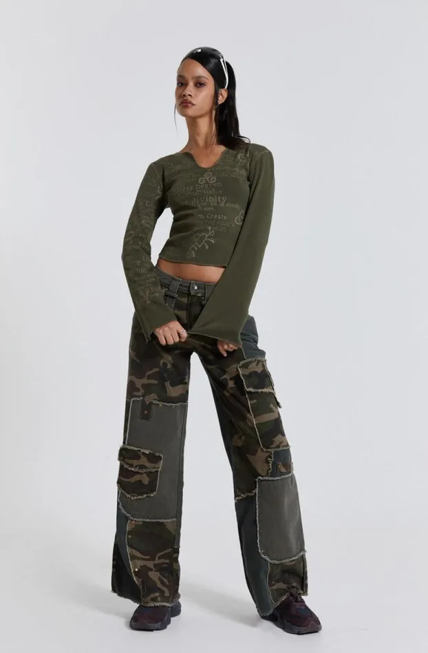Long Sleeve Tops Women Jaded London Celeste Notch Neck Long Sleeve Top