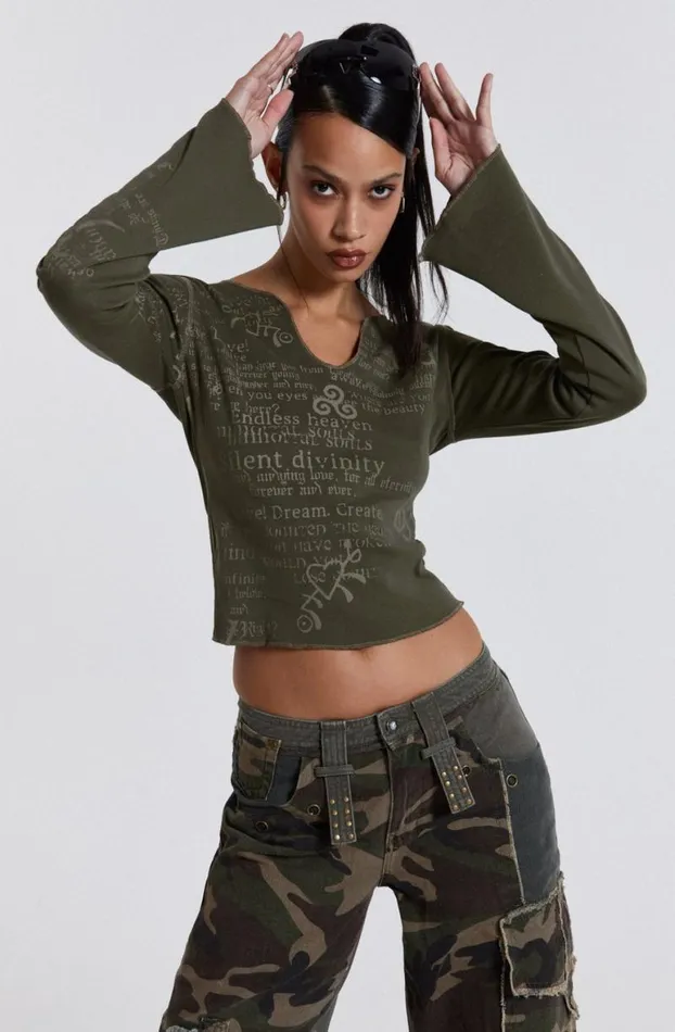 Long Sleeve Tops Women Jaded London Celeste Notch Neck Long Sleeve Top