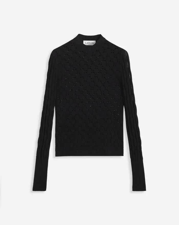Longsleeved Top In Lace Effect Knit Black Women Lanvin Tops