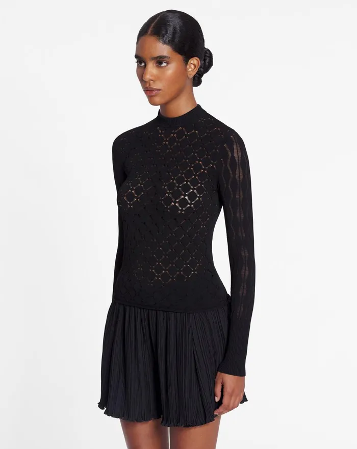 Longsleeved Top In Lace Effect Knit Black Women Lanvin Tops Longsleeved Top In Lace Effect Knit Black Women Lanvin Tops