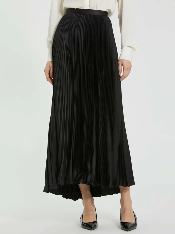Mac Duggal Black Ankle Length Satin Pleated Skirt Black Women Skirts