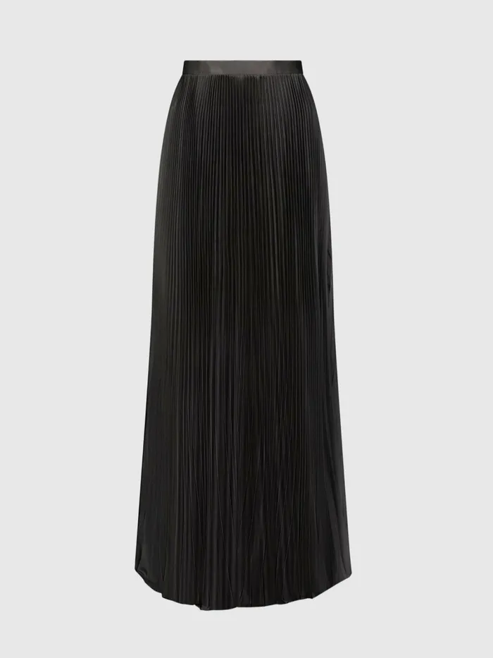 Mac Duggal Black Ankle Length Satin Pleated Skirt Black Women Skirts