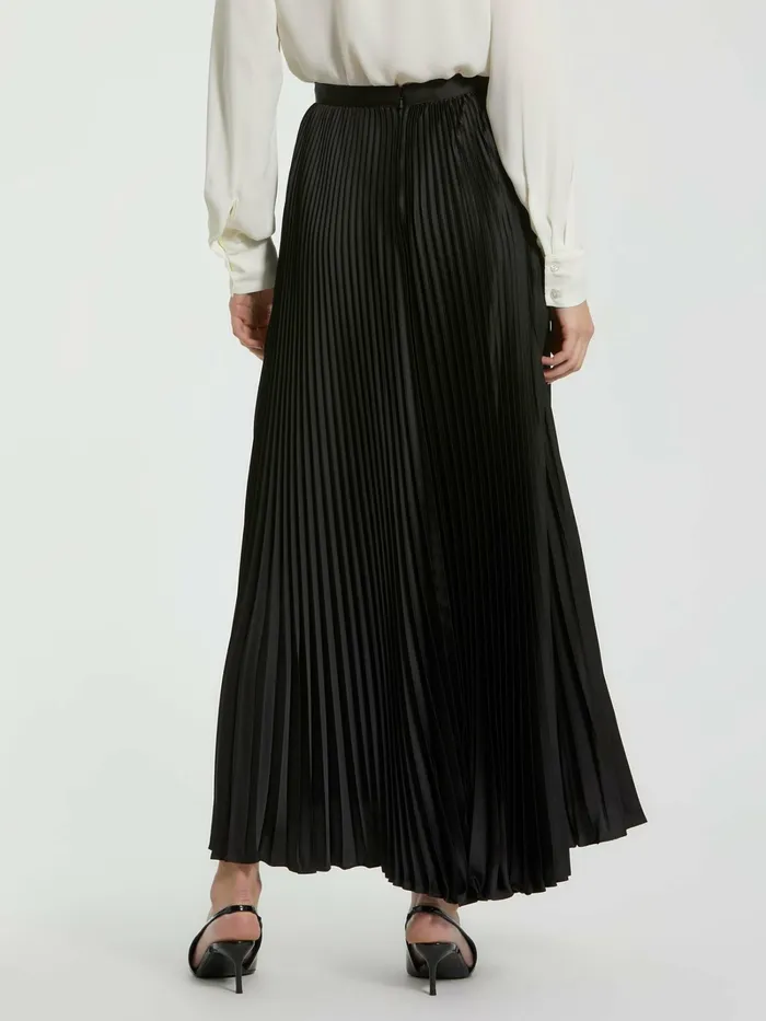 Mac Duggal Black Ankle Length Satin Pleated Skirt Black Women Skirts