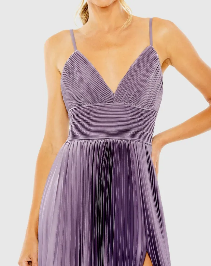 Mac Duggal Daytime Dresses Women Purple Slim Strap Ruched Top Heat Pleated Dress Vintage Lilac