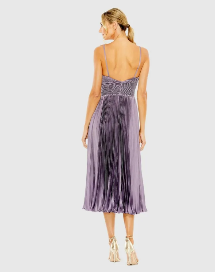 Mac Duggal Daytime Dresses Women Purple Slim Strap Ruched Top Heat Pleated Dress Vintage Lilac