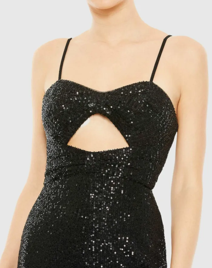 Mac Duggal Sequined Spaghetti Strap Cut Out Jumpsuit 8211 FINAL SALE Black Women Jumpsuits and Rompers