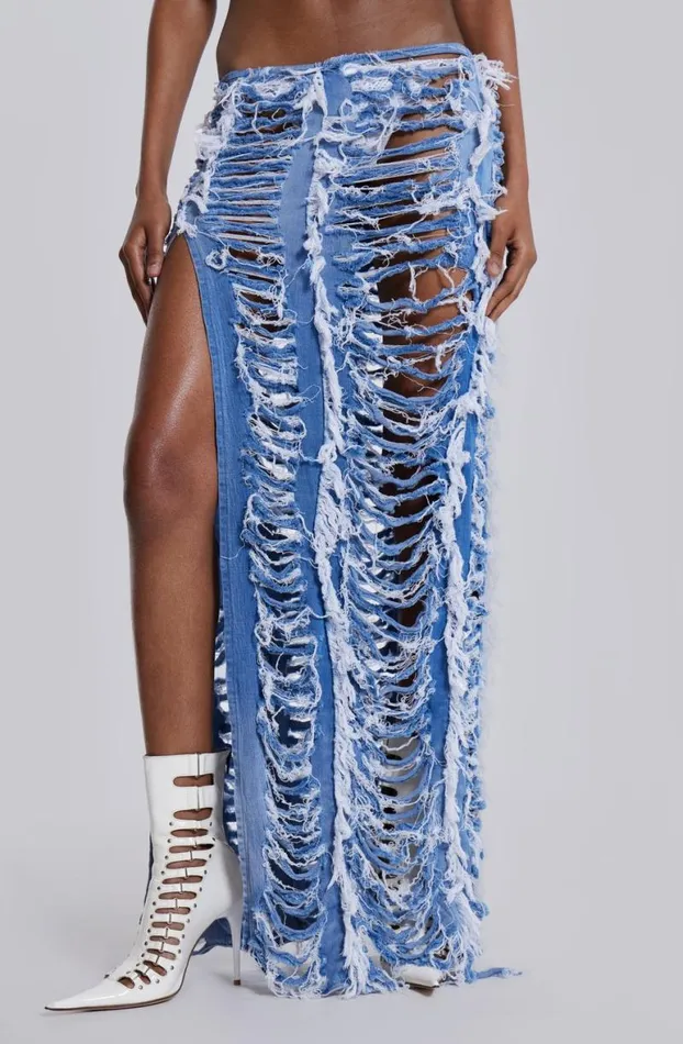 Maxi Skirts Women Jaded London Shredded Denim Maxi Skirt