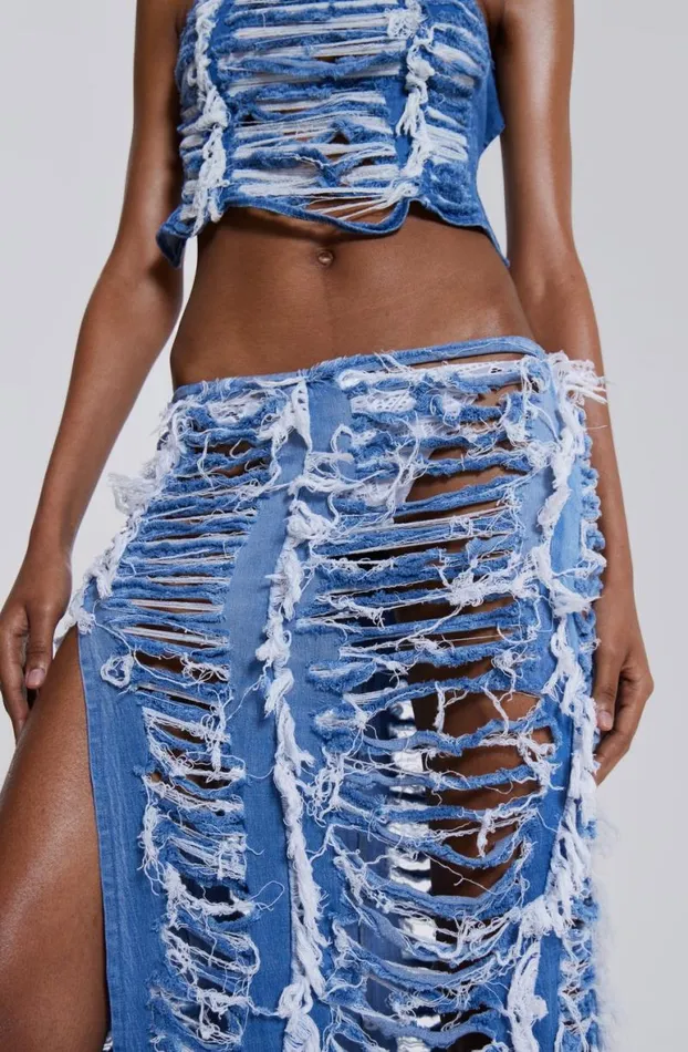 Maxi Skirts Women Jaded London Shredded Denim Maxi Skirt
