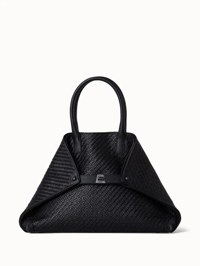 Medium Ai Messenger Bag In Braided Leather Black Women Akris Tote Bags
