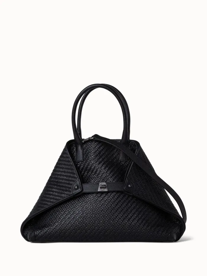 Medium Ai Messenger Bag In Braided Leather Black Women Akris Tote Bags