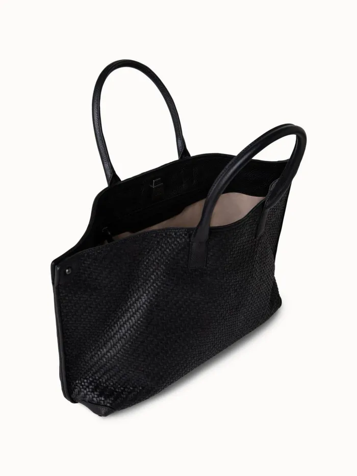Medium Ai Messenger Bag In Braided Leather Black Women Akris Tote Bags