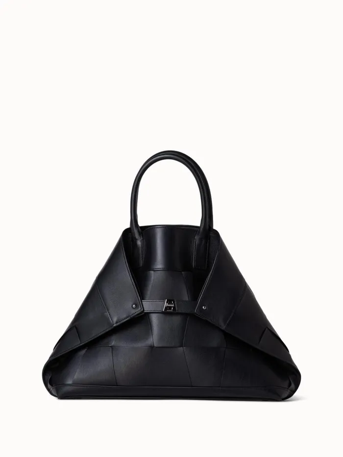 Medium Ai Messenger Bag In Braided Leather Trapezoids Black Women Akris Crossbody Bags