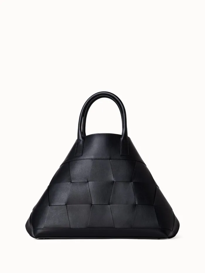 Medium Ai Messenger Bag In Braided Leather Trapezoids Black Women Akris Crossbody Bags