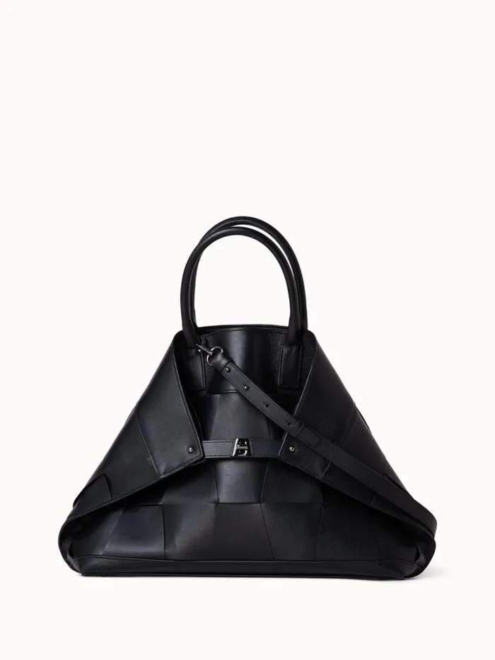 Medium Ai Messenger Bag In Braided Leather Trapezoids Black Women Akris Crossbody Bags