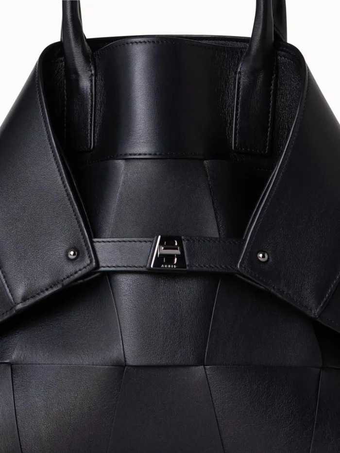 Medium Ai Messenger Bag In Braided Leather Trapezoids Black Women Akris Crossbody Bags