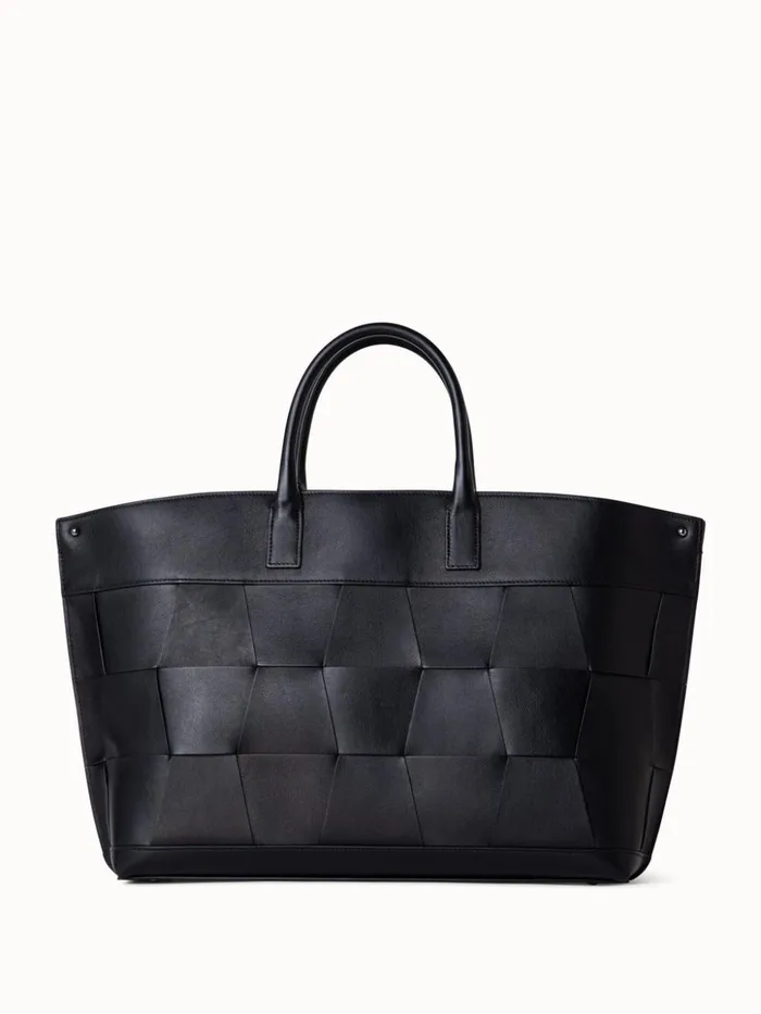 Medium Ai Messenger Bag In Braided Leather Trapezoids Black Women Akris Crossbody Bags