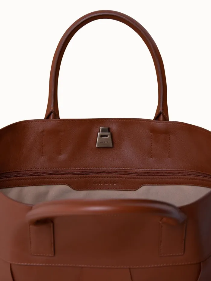 Medium Ai Messenger Bag In Braided Leather Trapezoids Caramel Women Akris Tote Bags