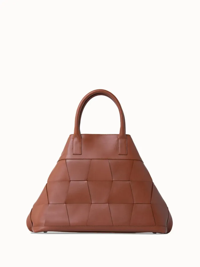 Medium Ai Messenger Bag In Braided Leather Trapezoids Caramel Women Akris Tote Bags