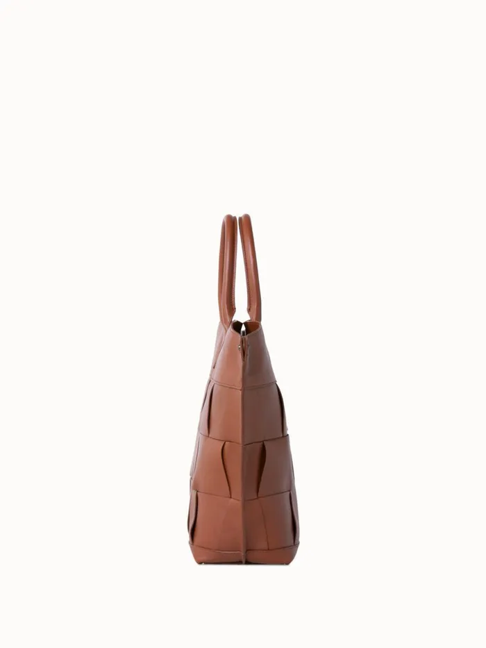 Medium Ai Messenger Bag In Braided Leather Trapezoids Caramel Women Akris Tote Bags