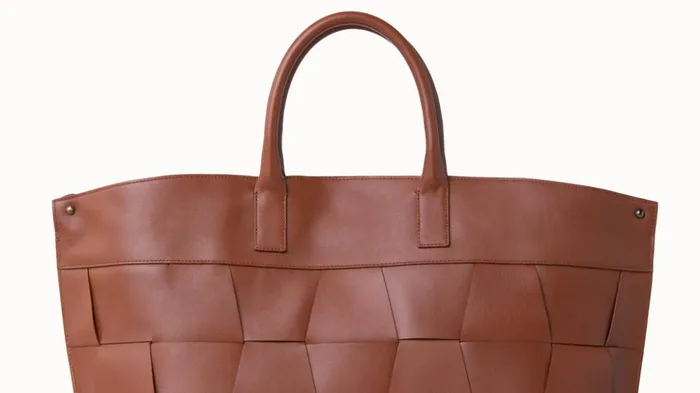 Medium Ai Messenger Bag In Braided Leather Trapezoids Caramel Women Akris Tote Bags