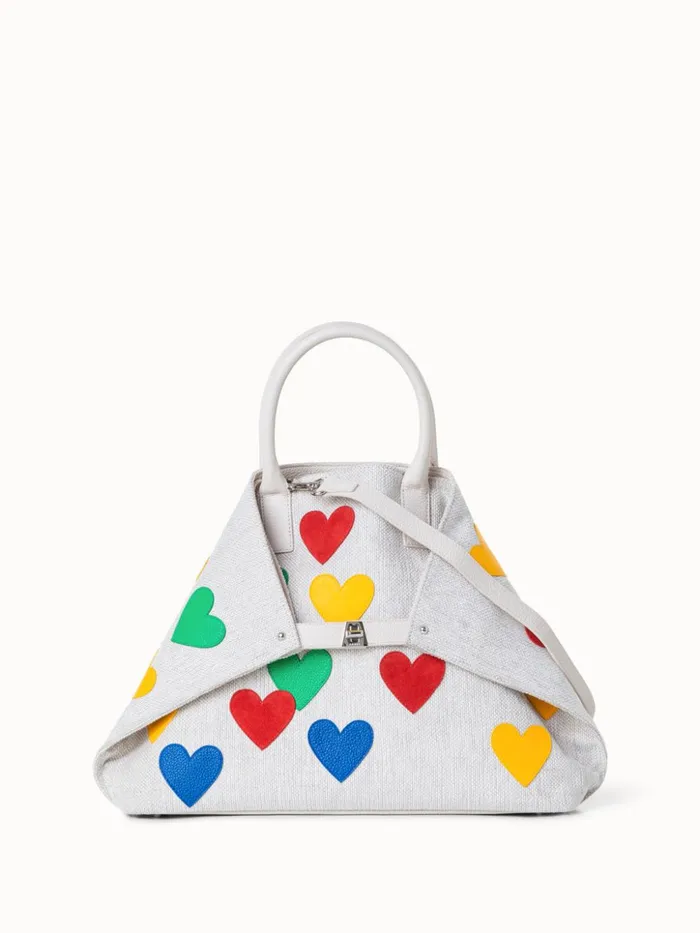 Medium Ai Messenger Bag In Canvas With Leather Hearts Multicolor Women Akris Top Handle Bags