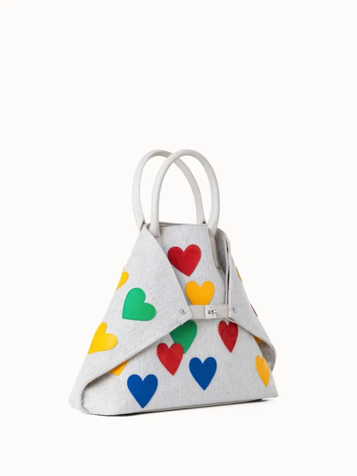 Medium Ai Messenger Bag In Canvas With Leather Hearts Multicolor Women Akris Top Handle Bags