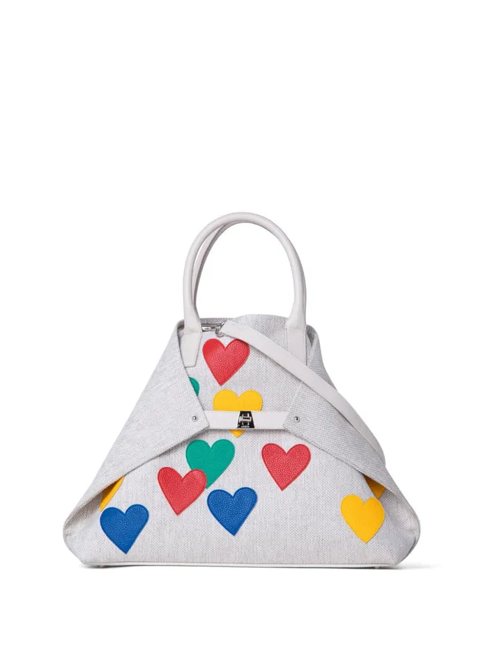 Medium Ai Messenger Bag In Canvas With Leather Hearts Multicolor Women Akris Top Handle Bags