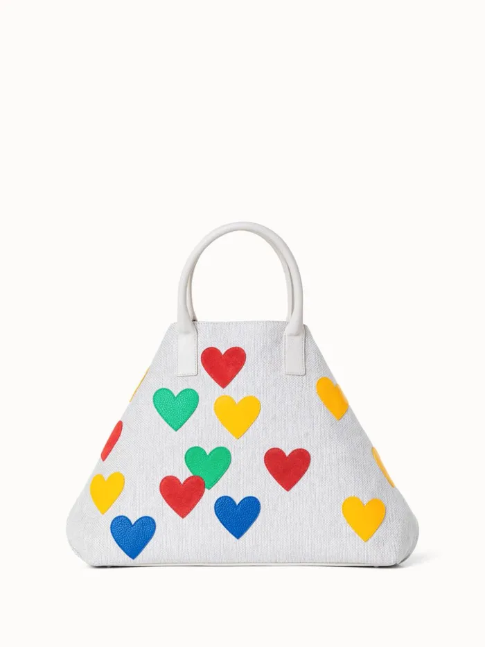 Medium Ai Messenger Bag In Canvas With Leather Hearts Multicolor Women Akris Top Handle Bags