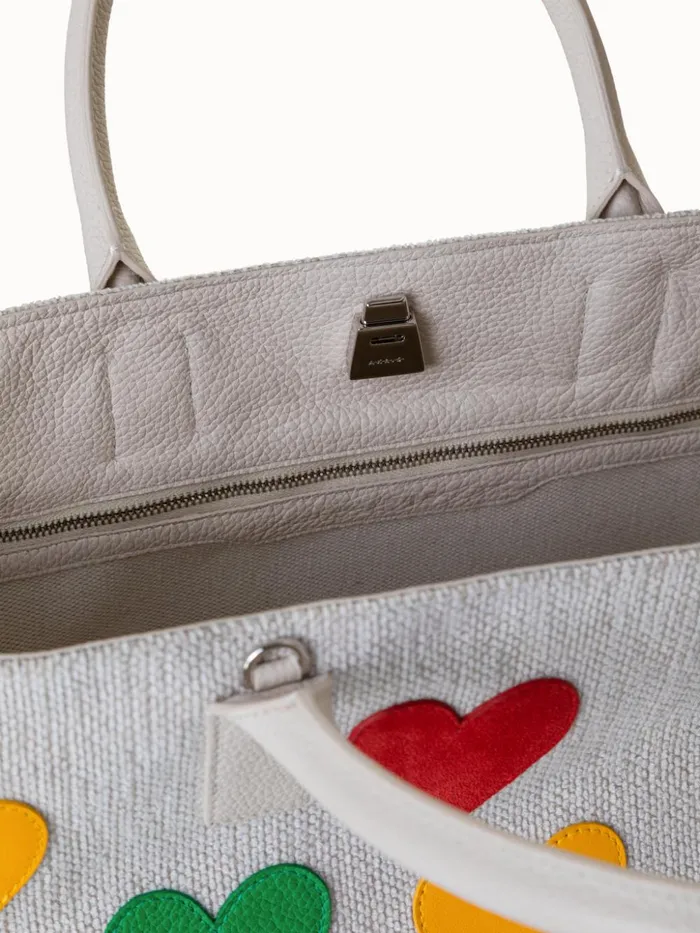 Medium Ai Messenger Bag In Canvas With Leather Hearts Multicolor Women Akris Top Handle Bags