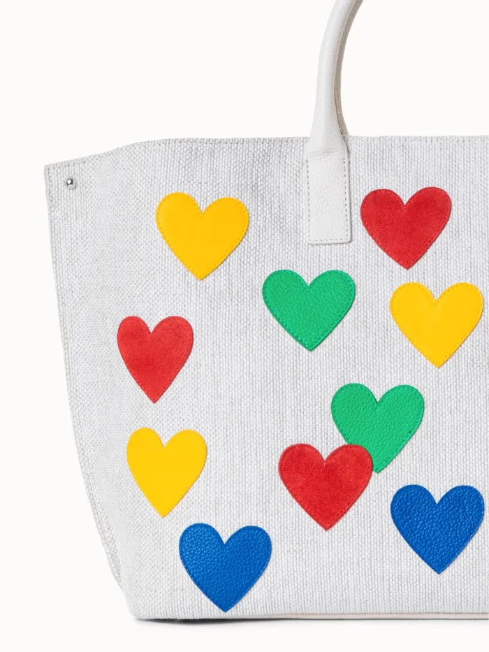 Medium Ai Messenger Bag In Canvas With Leather Hearts Multicolor Women Akris Top Handle Bags