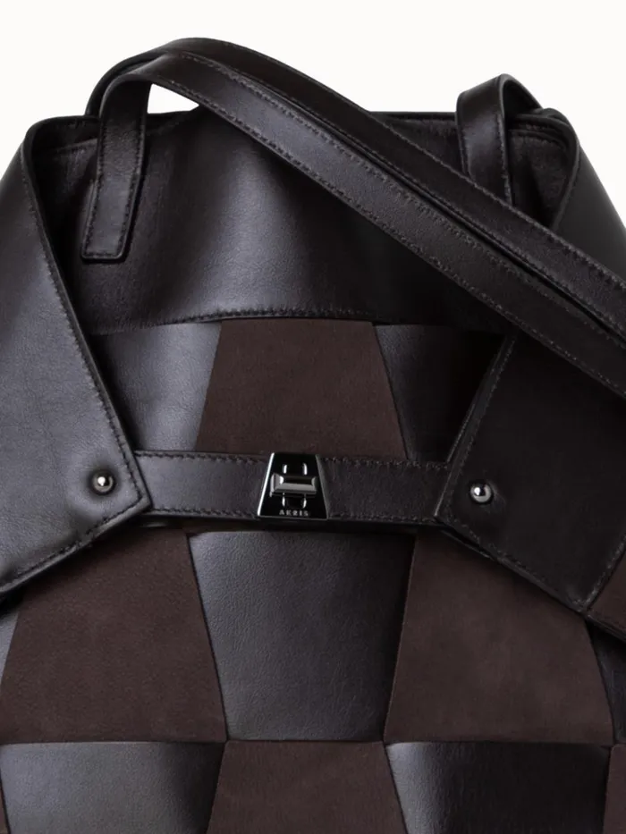 Medium Ai Shoulder Bag In Braided Leather And Nubuck Trapezoids Mocca Women Akris Tote Bags