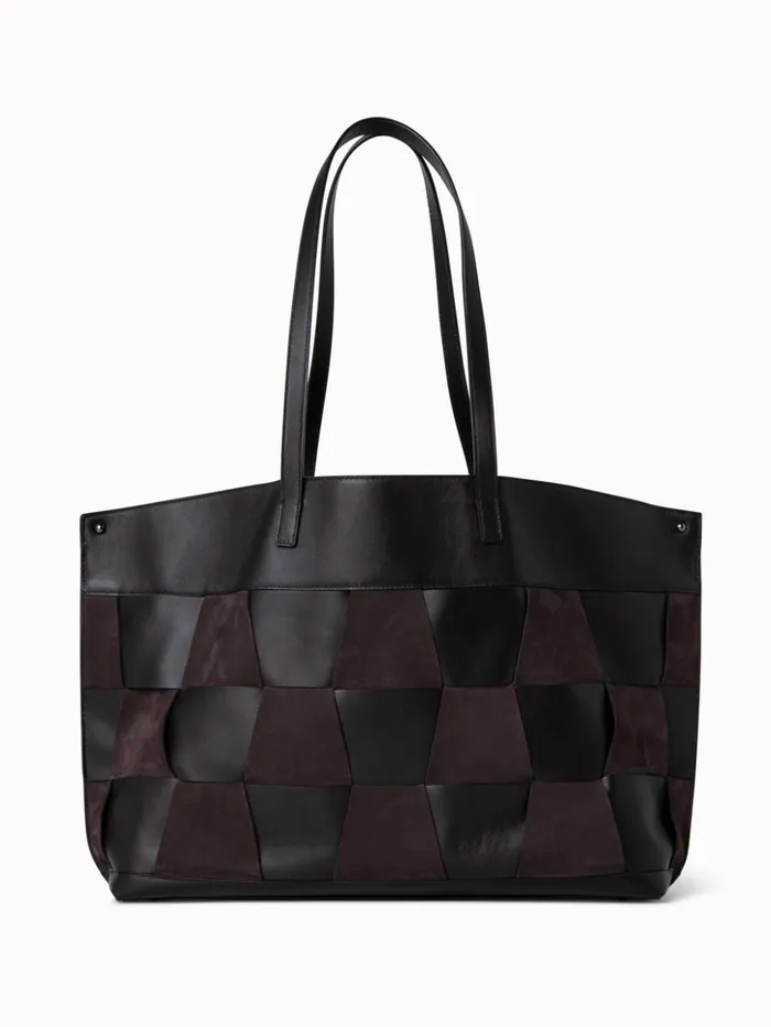 Medium Ai Shoulder Bag In Braided Leather And Nubuck Trapezoids Mocca Women Akris Tote Bags
