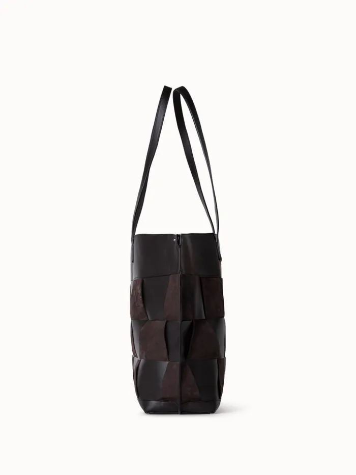Medium Ai Shoulder Bag In Braided Leather And Nubuck Trapezoids Mocca Women Akris Tote Bags