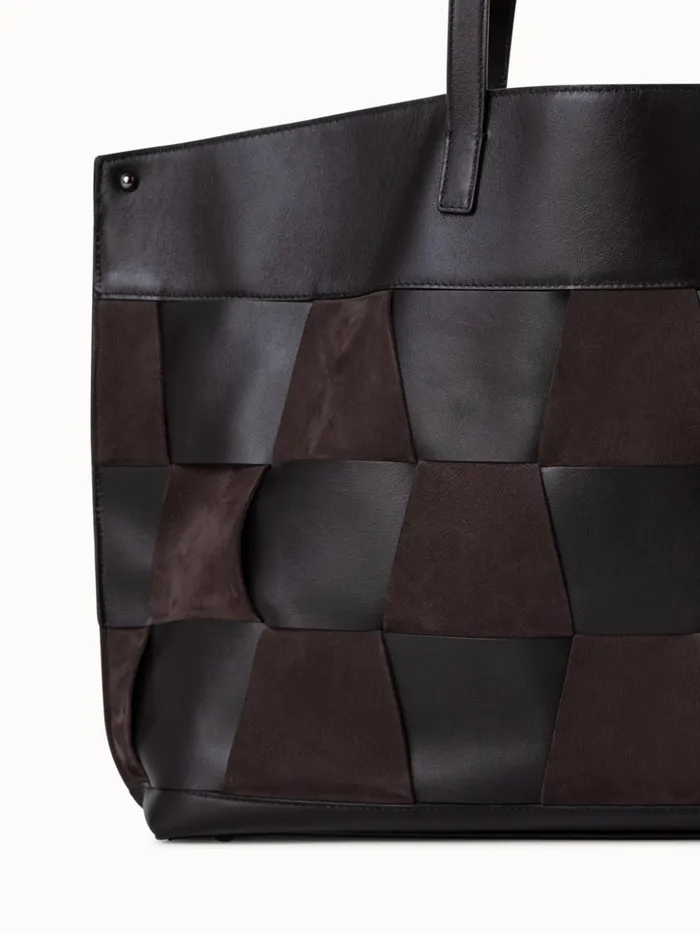 Medium Ai Shoulder Bag In Braided Leather And Nubuck Trapezoids Mocca Women Akris Tote Bags