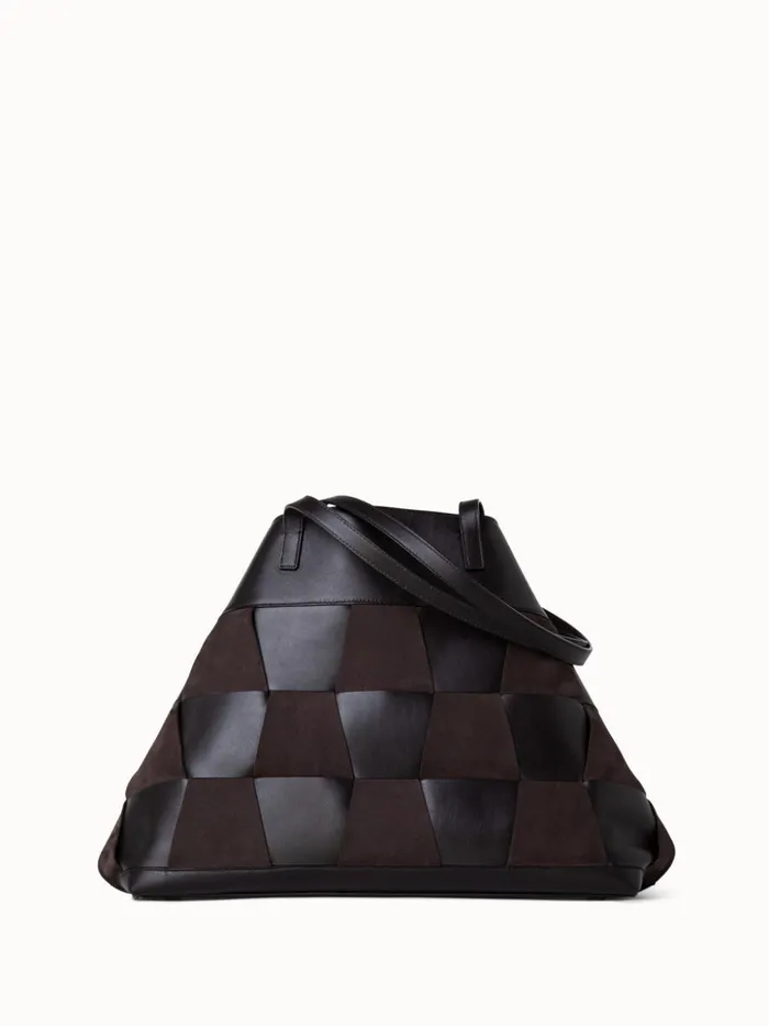 Medium Ai Shoulder Bag In Braided Leather And Nubuck Trapezoids Mocca Women Akris Tote Bags