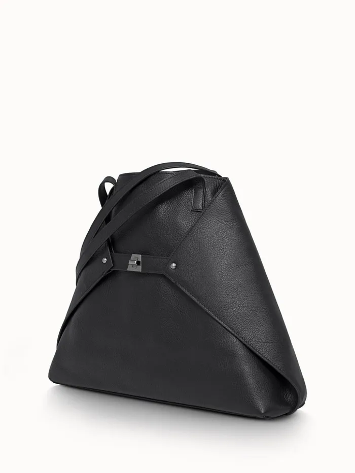 Medium Ai Shoulder Bag In Cervocalf Leather Black Women Akris Tote Bags