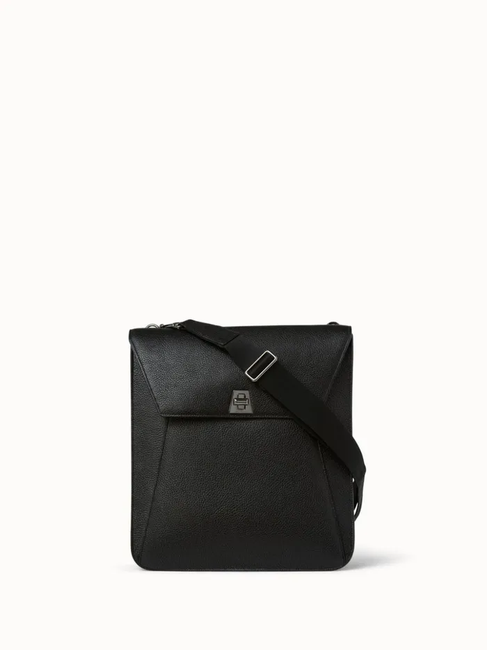 Medium Anouk Messenger In Cervocalf Leather Black Women Akris Messenger Bags