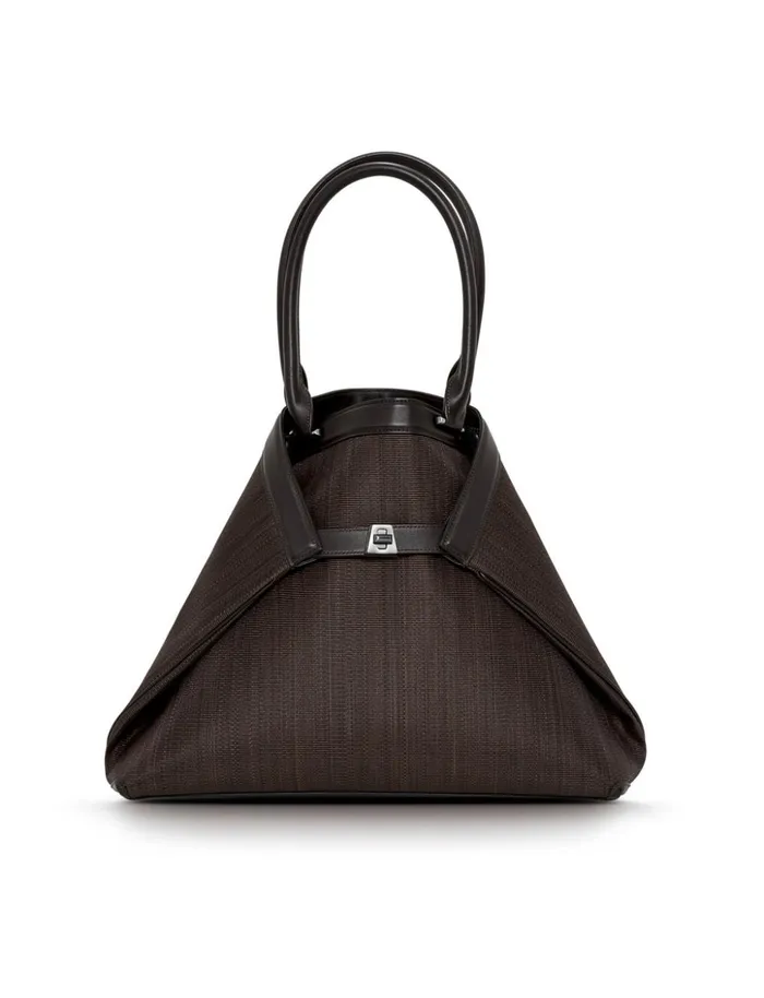 Medium Handbag In Horsehair And Graphite Colored Hardware With Smartphone Pocket Mocca Women Akris Top Handle Bags