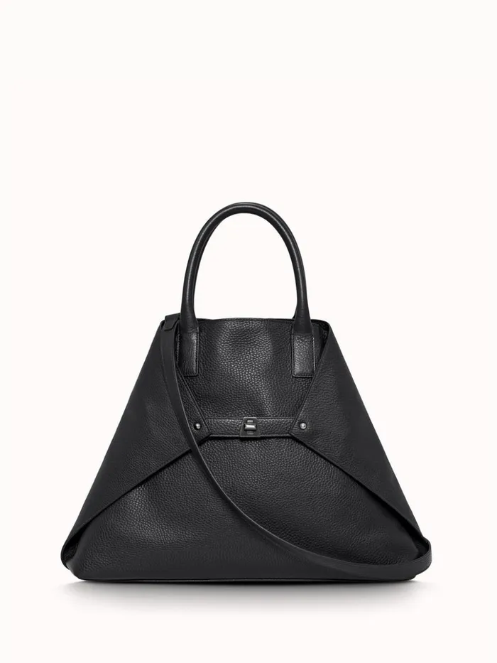 Medium Messenger Bag In Cervo Structured Nappa Leather Black Women Akris Crossbody Bags