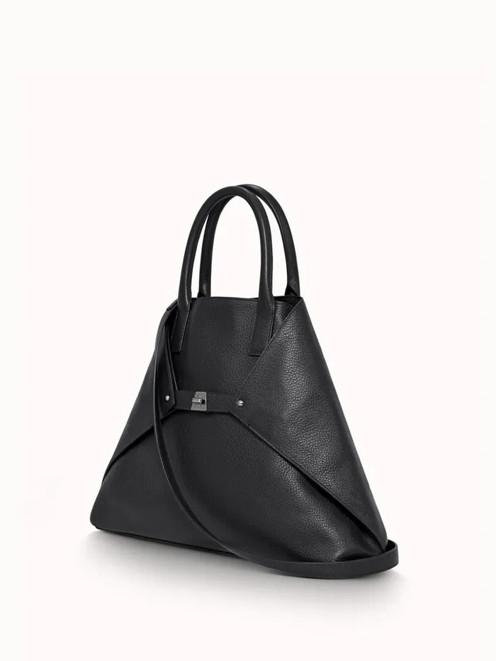 Medium Messenger Bag In Cervo Structured Nappa Leather Black Women Akris Crossbody Bags
