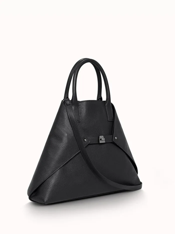 Medium Messenger Bag In Cervo Structured Nappa Leather Black Women Akris Crossbody Bags