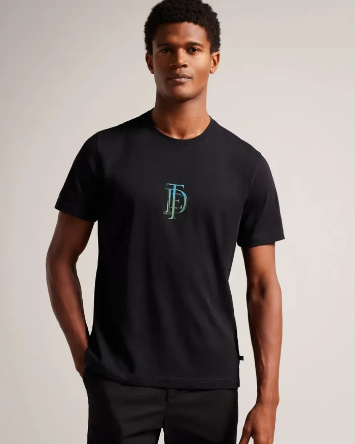 Men ACHRAM 8211 Short Sleeve Regular Fit Logo TShirt Black Ted Baker Tops