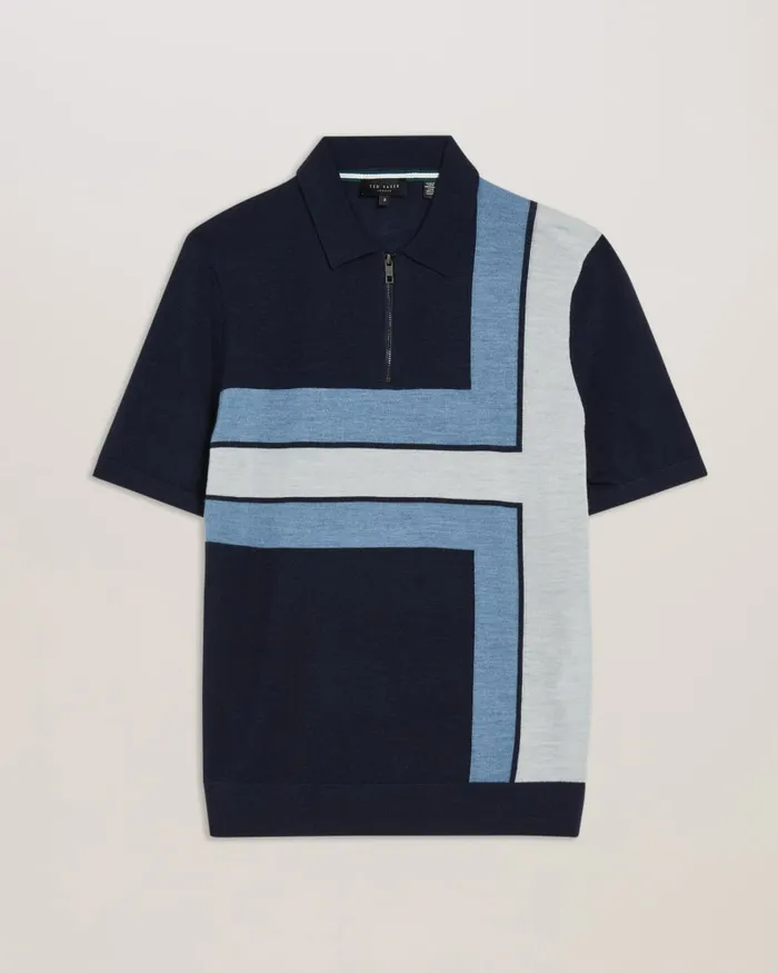 Men AMBLER 8211 Colour Block T Wool Polo Shirt Navy Ted Baker Jumpers and Knitwear