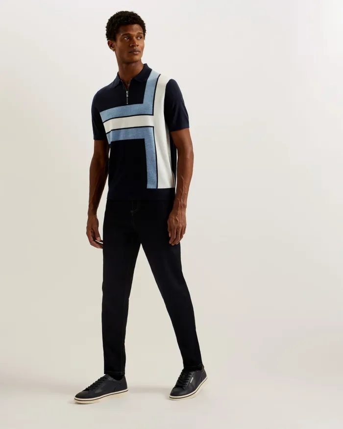Men AMBLER 8211 Colour Block T Wool Polo Shirt Navy Ted Baker Jumpers and Knitwear