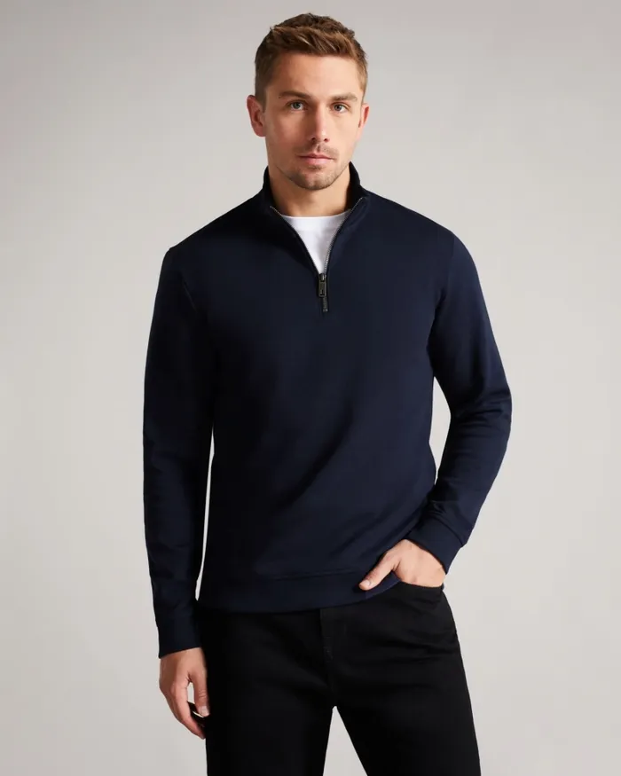 Men ANTRAM 8211 Long Sleeve Half Zip Funnel Neck Navy Ted Baker Tops Men ANTRAM 8211 Long Sleeve Half Zip Funnel Neck Navy Ted Baker Tops