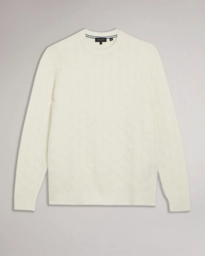 Men ATCHET 8211 Wool Blend Cable Knit Jumper Ecru Ted Baker Jumpers and Knitwear