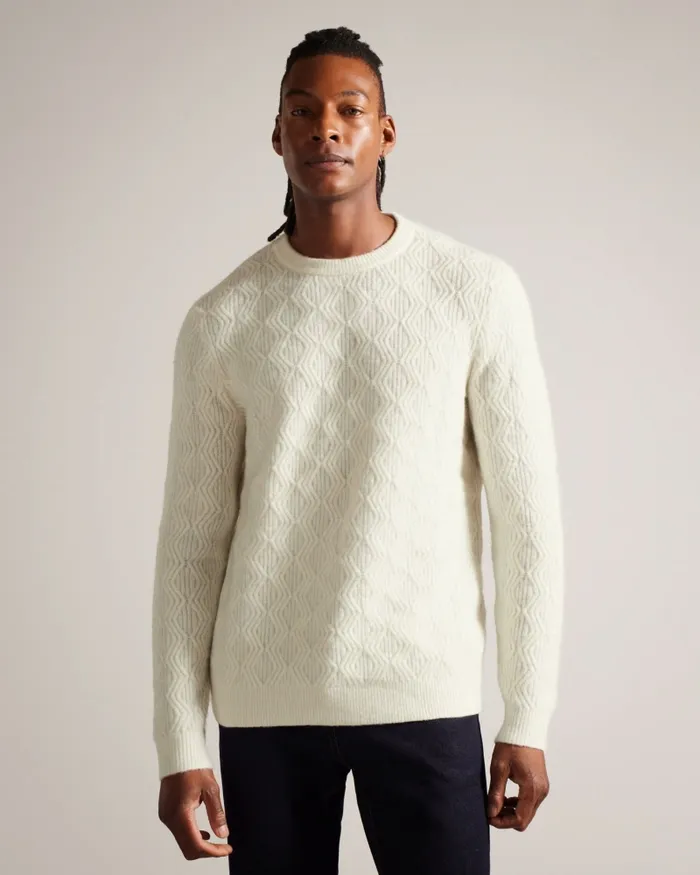 Men ATCHET 8211 Wool Blend Cable Knit Jumper Ecru Ted Baker Jumpers and Knitwear Men ATCHET 8211 Wool Blend Cable Knit Jumper Ecru Ted Baker Jumpers and Knitwear